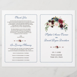 Burgundy Red Marsala Floral Wedding Program Flyer