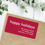 Burgundy Red Minimalist | Christmas Return Address Label<br><div class="desc">Simple, stylish "happy holidays" quote return address label with modern typography in white on a wine red background in a minimalist 'scandi' scandinavian design style. The label can be easily personalized with your own greeting, return name and address to make a truly bespoke christmas holiday label for the festive season...</div>