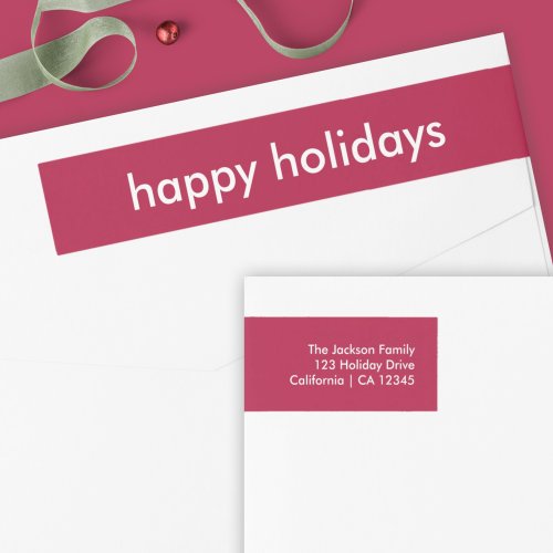 Burgundy Red Minimalist  Christmas Return Address Wrap Around Label