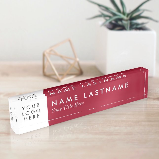 Burgundy Red Minimalist Custom Logo Desk Name Plate (Creator Uploaded)