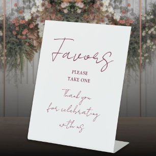 Burgundy Red Minimalist Elegant Script Favors Pedestal Sign