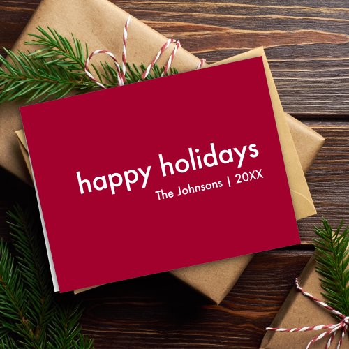 Burgundy Red Minimalist  Ruby Maroon Christmas Holiday Card