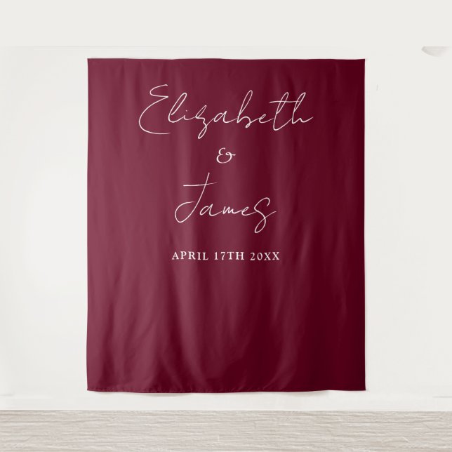 Burgundy Red Minimalist Wedding Photo Backdrop (Front)