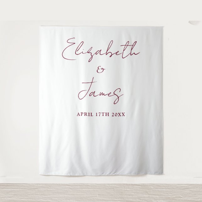 Burgundy Red Minimalist Wedding Photo Backdrop (Front)