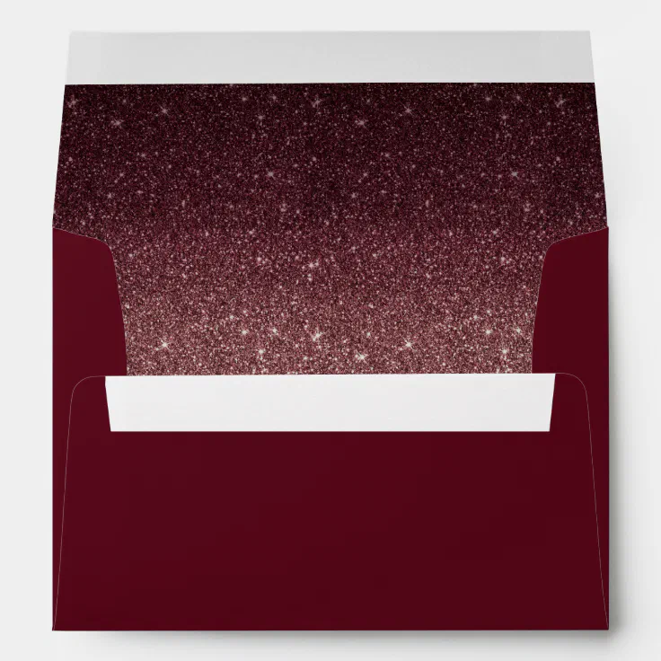 Burgundy Red Modern Faux Glitter Wedding Envelope | Zazzle