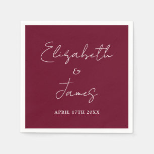 Burgundy Red Modern Minimalist Script Wedding Napkins