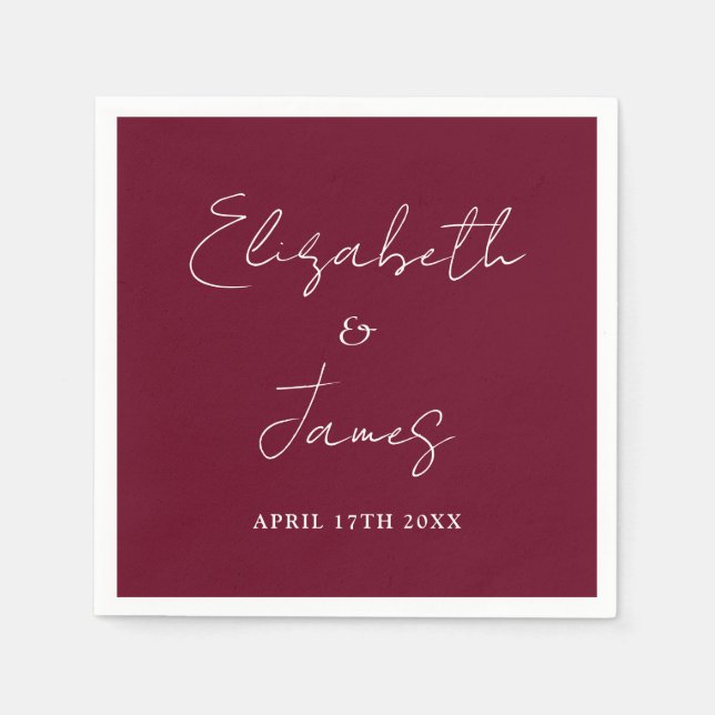 Burgundy Red Modern Minimalist Script Wedding Napkins (Front)