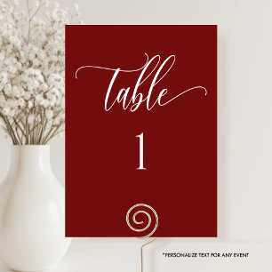 Burgundy Red, Modern Minimalist Table Number
