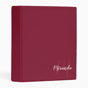 Burgundy Red Modern Script Monogram and Name Mini Binder