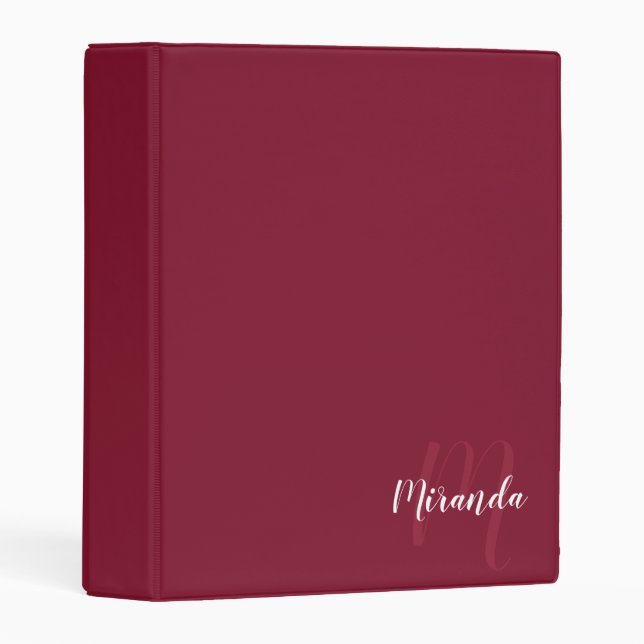 Burgundy Red Modern Script Monogram and Name Mini Binder (Front/Spine)