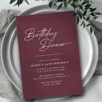 Burgundy Red Modern Simple Maroon Birthday Dinner