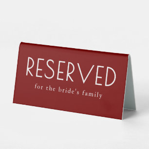 Burgundy Red Modern Wedding Reserved Table Tent