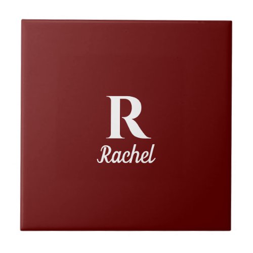 Burgundy Red Monogram Initial Name Custom Colors  Ceramic Tile