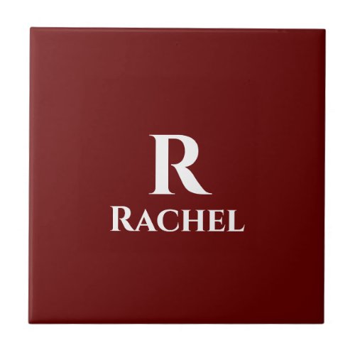 Burgundy Red Monogram Initial Name Custom Decor Ceramic Tile