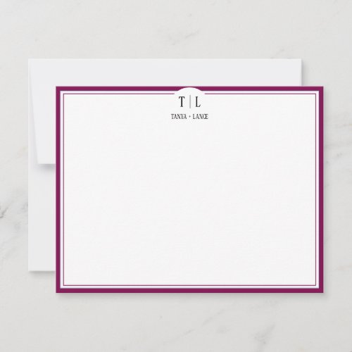 Burgundy Red Monogram Initials Couple Custom Note Card