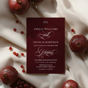 Burgundy Red Monogram Romantic Wedding Invitation