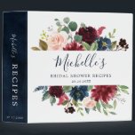 Burgundy Red Navy Blue Floral Bridal Shower Recipe 3 Ring Binder<br><div class="desc">Watercolor Burgundy Red Navy Blue Floral Rustic Boho Bridal Shower Recipe binder. Perfect for bride to be to collect recipes and organize them nicely. The design features a stunning bouquet of burgundy / Marsala , peach , navy blue flowers / roses with matching leaves with string lights and mason jar....</div>