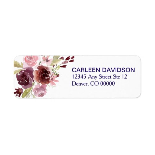 Burgundy Red Navy Blue Floral Return Address Label