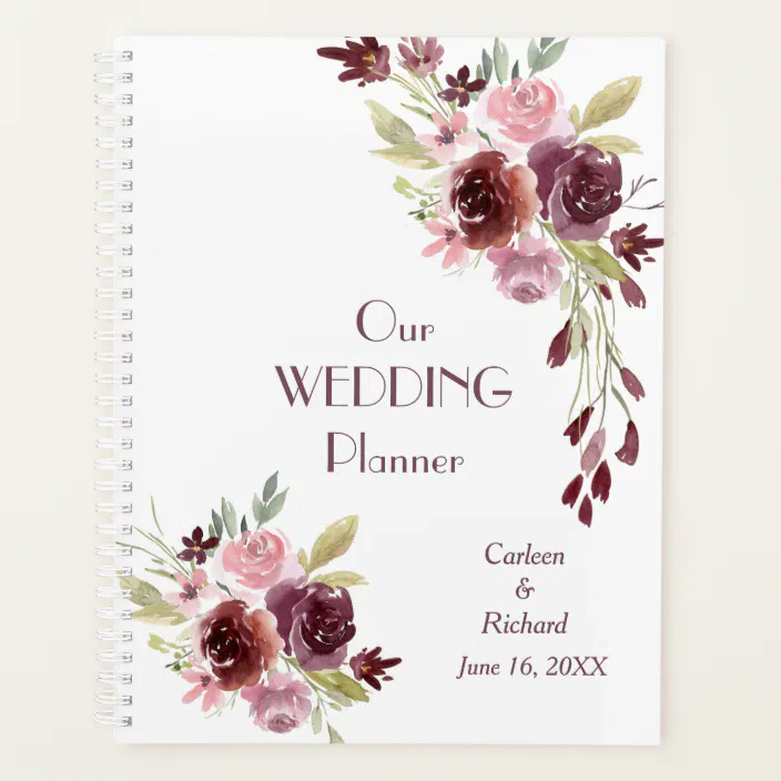 Burgundy Red Navy Blue Floral Wedding Planner Zazzle Com