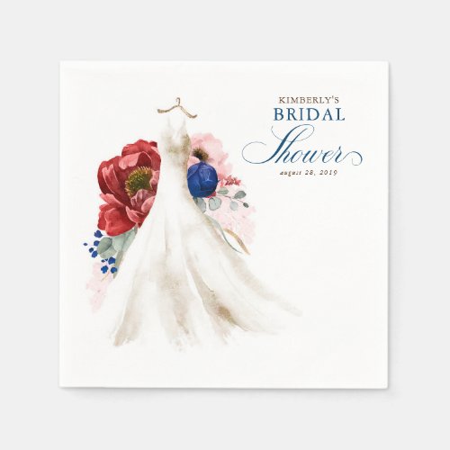 Burgundy Red Navy Blue Flowers Dress Bridal Shower Napkins
