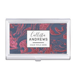 Burgundy Red Navy Blue Glitter Marble Business Card Case