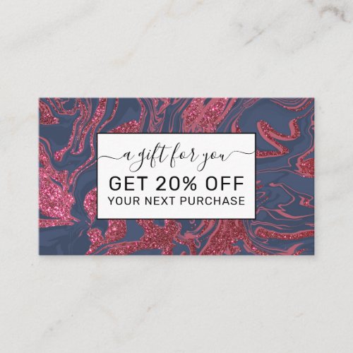 Burgundy Red Navy Blue Glitter Marble Discount Card