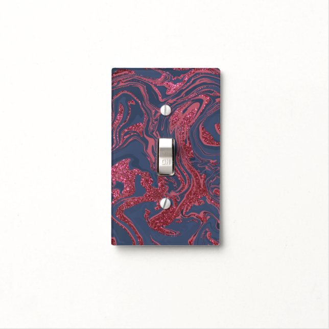 Burgundy Red Navy Blue Glitter Marble Light Switch Cover (In Situ)