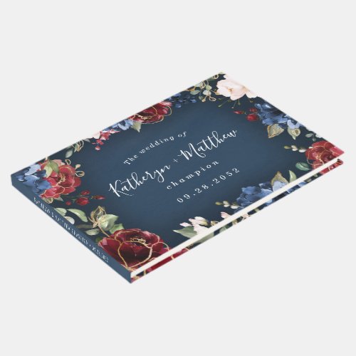 Burgundy Red Navy Blue Gold and Blush Pink Wedding Guest Book