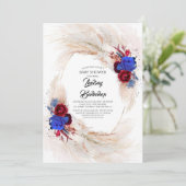Burgundy Red Navy Blue Pampas Grass Baby Shower Invitation (Standing Front)