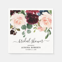 Burgundy Red Navy Blush Floral Bridal Shower paper