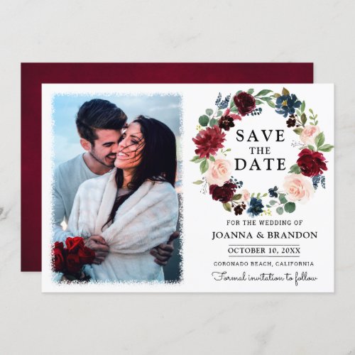 Burgundy Red Navy Blush Floral Save the Date Invitation