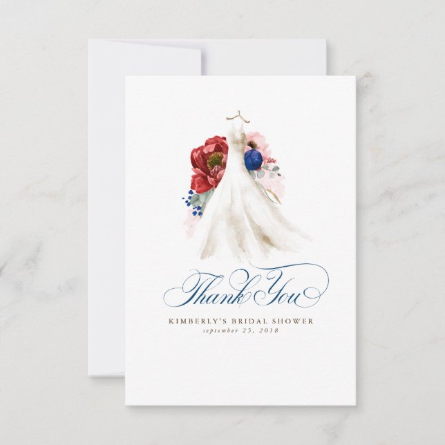 Burgundy Red Navy Floral Bridal Shower Thank You (Front)
