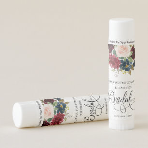 Burgundy Red Navy Floral Bridal Shower Thank You Lip Balm
