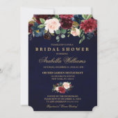 Burgundy Red Navy Floral Rustic Boho Bridal Shower Invitation (Front)