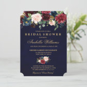 Burgundy Red Navy Floral Rustic Boho Bridal Shower Invitation (Standing Front)
