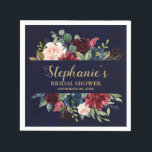 Burgundy Red Navy Floral Rustic Boho Bridal Shower Paper Napkins<br><div class="desc">Watercolor Burgundy Red Navy Floral Rustic Boho Bridal shower paper napkins. Perfect for a fall wedding. The design features a stunning bouquet of burgundy / Marsala , peach , navy flowers / roses with matching leaves. Please find more matching designs and variations in my "blissweddingpaperie" store. And feel free to...</div>