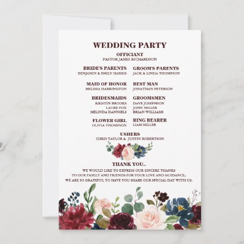 Burgundy Red Navy Floral Rustic Boho Fan Back Invitation