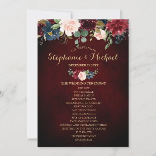 Burgundy Red Navy Floral Rustic Boho Fan Front Invitation