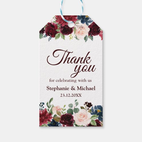 Burgundy Red Navy Floral Rustic Boho Gift tag