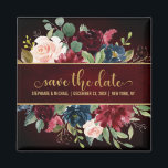Burgundy Red Navy Floral Rustic Boho Sve the date Magnet<br><div class="desc">Watercolor Burgundy Red Navy Floral Rustic Boho Wedding Save the date magnet. Perfect for a fall wedding. The design features a stunning bouquet of burgundy / Marsala , peach , navy flowers / roses with matching leaves. Please find more matching designs and variations in my "blissweddingpaperie" store. And feel free...</div>