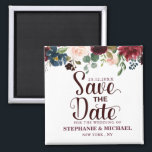Burgundy Red Navy Floral Rustic Boho Sve the date Magnet<br><div class="desc">Watercolor Burgundy Red Navy Floral Rustic Boho Wedding Save the date magnet. Perfect for a fall wedding. The design features a stunning bouquet of burgundy / Marsala , peach , navy flowers / roses with matching leaves. Please find more matching designs and variations in my "blissweddingpaperie" store. And feel free...</div>