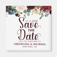 Burgundy Red Navy Floral Rustic Boho Sve the date