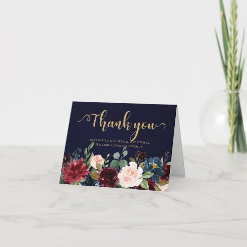 Burgundy Red Navy Floral Rustic Boho Thank You