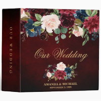 Burgundy Red Navy Floral Rustic Boho Wedding Album
