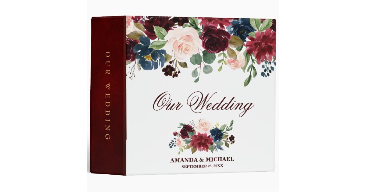 burgundy red navy floral rustic boho wedding album binder zazzlecom