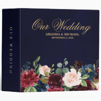 Burgundy Red Navy Floral Rustic Boho Wedding Album