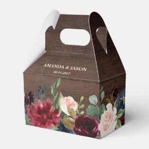Burgundy Red Navy Floral Rustic Boho Wedding Favor Boxes