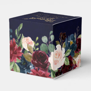 Burgundy Red Navy Floral Rustic Boho Wedding Favor Boxes