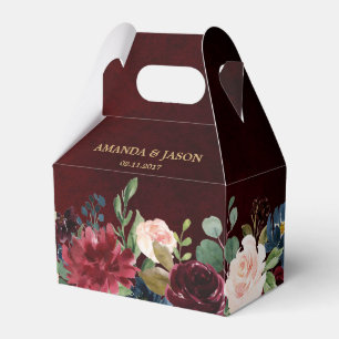 Burgundy Red Navy Floral Rustic Boho Wedding Favor Boxes