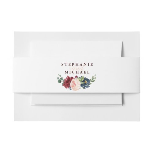 Burgundy Red Navy Floral Rustic Boho Wedding Invitation Belly Band